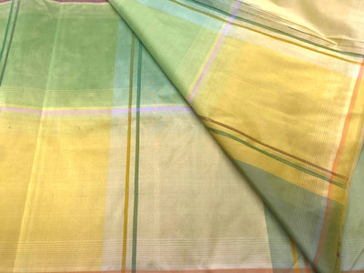 Pastel Silk Taffeta Fabric with Satin Plaid Lime Green, Yellow & Pink : 54” Wide (TAFC69)