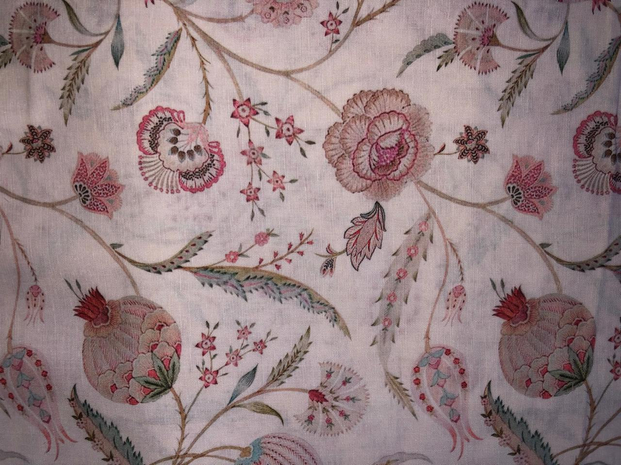 100% linen FLORAL digital print fabric 44" wide available in 2 colors grey/pink and ivory/pink