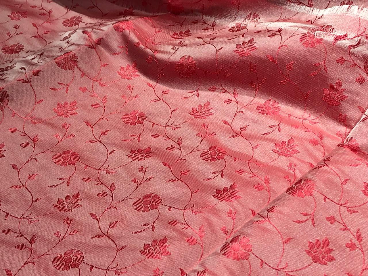 Silk Brocade fabric 44" color coral with self  floral vines jacquard  BRO1055[3]