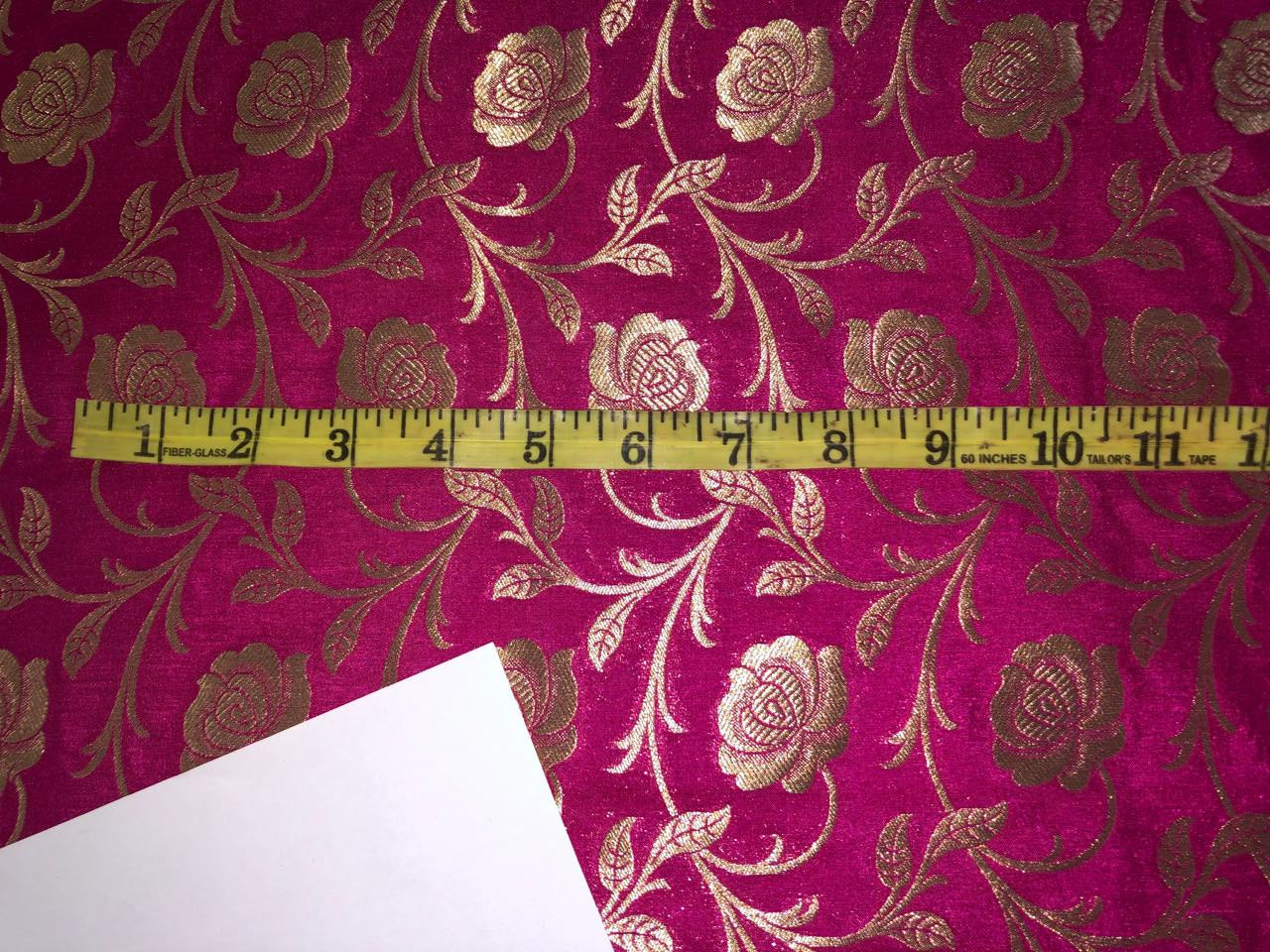 Silk Brocade fabric 44" wide Magenta pink floral Jacquard with metallic gold BRO937[3]