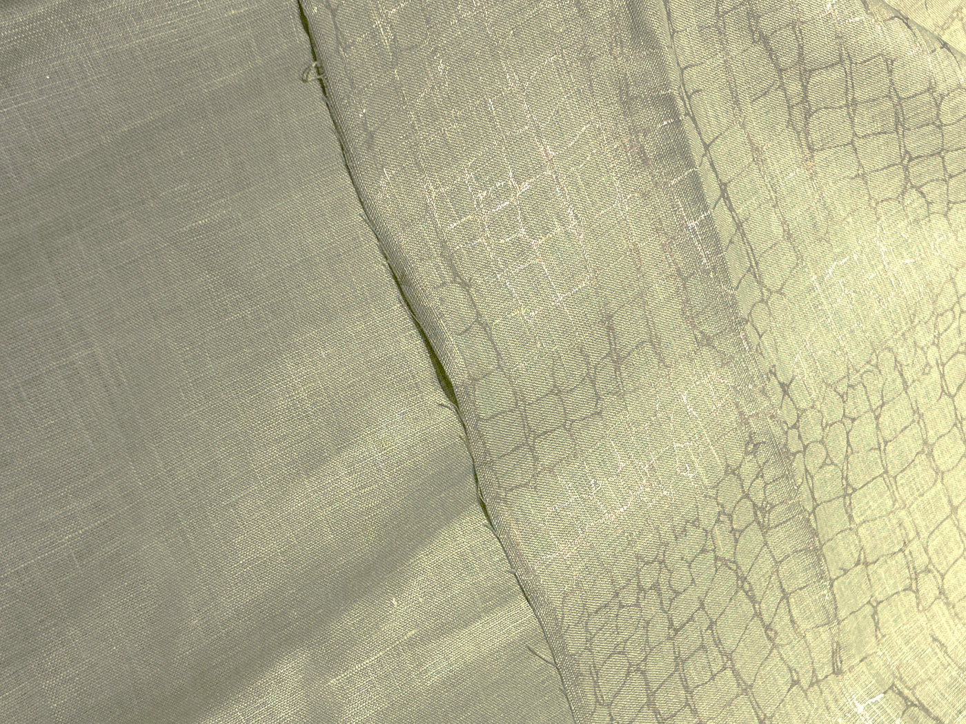 100% HEMP mint  color fabric with gold foil print 58" wide [17202]