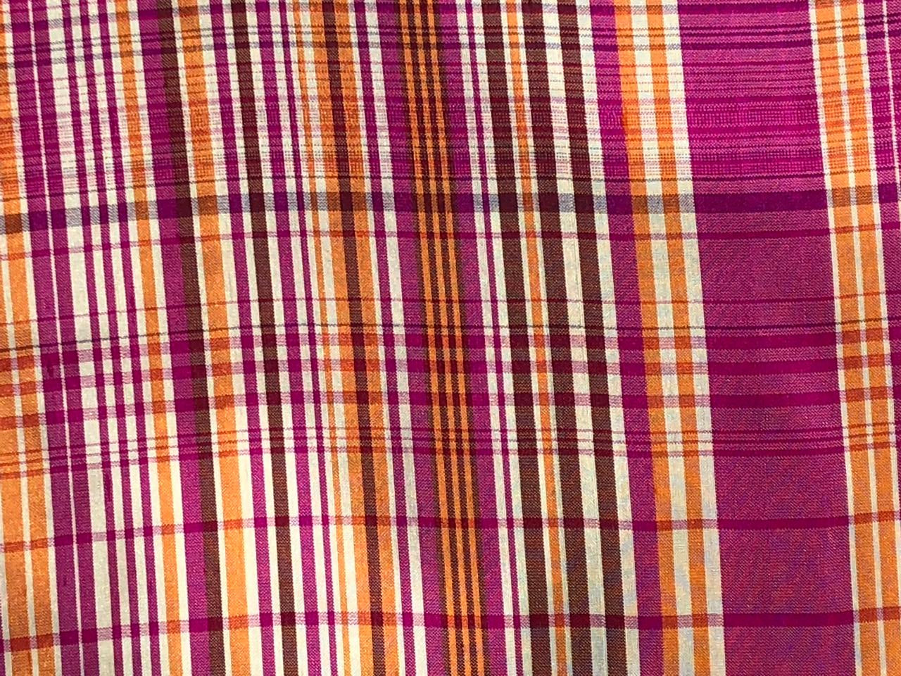 100% silk dupion  Plaids fabric pink, mango and white DUPNEWC30[1]