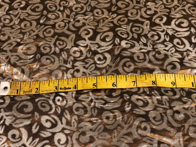 White Devore Viscose Burnout Velvet fabric 44" wide antique gold available in 2 designs floral & swirl motifs [18313/14]