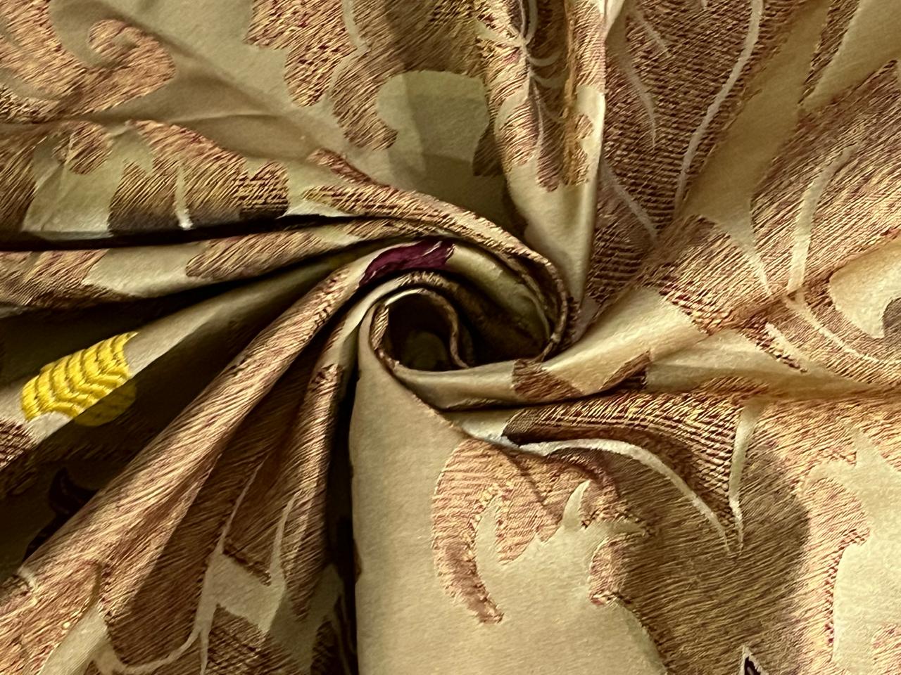 100% Silk Taffeta Jacquard Fabric  REVERSABLE one side floral gold  with yellow gold and wine stripes and other side floral gold with hints of wine TAFJACNEW18