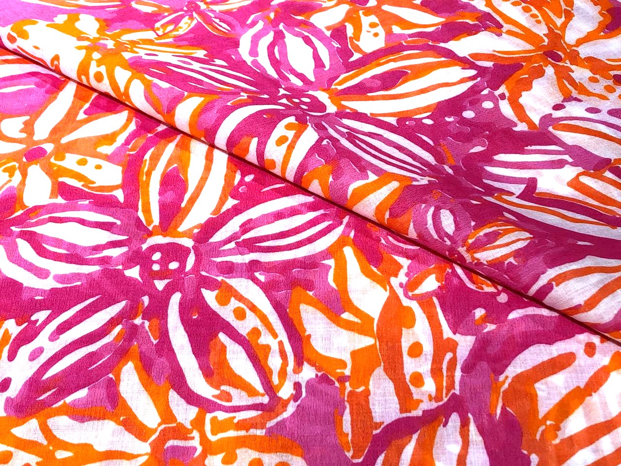 100% Cotton Poplin floral Print 44" wide available in 2 different color schemes  pink and orange AND blue ,royal, pink and green [17280/17281]