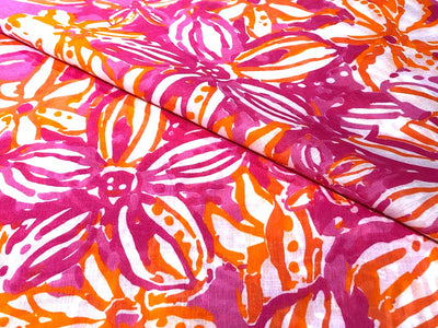 100% Cotton Poplin floral Print 44" wide available in 2 different color schemes  pink and orange AND blue ,royal, pink and green [17280/17281]