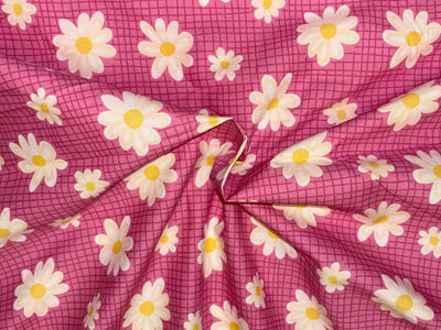 100% Cotton Poplin pink plaids with floral motif print 58" wide [18524]