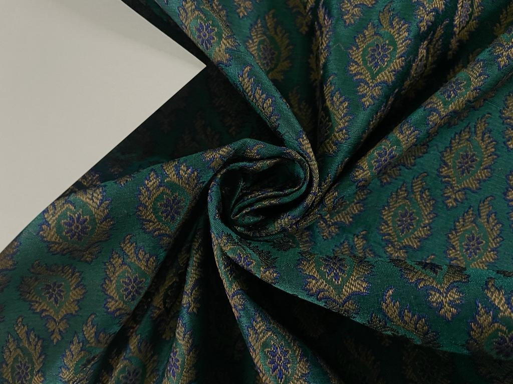 Brocade jacquard fabric GREEN X BLUE MOTIF color 44" wide BRO874[3]