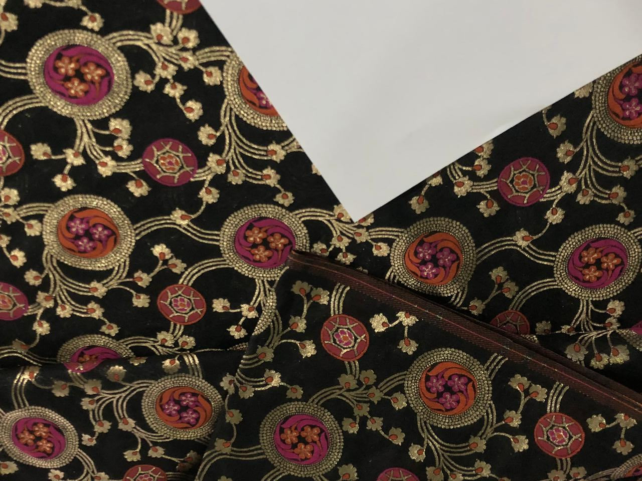 Silk Brocade Fabric metallic gold jacquard  44" wide BRO953 available in 2 colors BLACK AND PASTEL GREEN