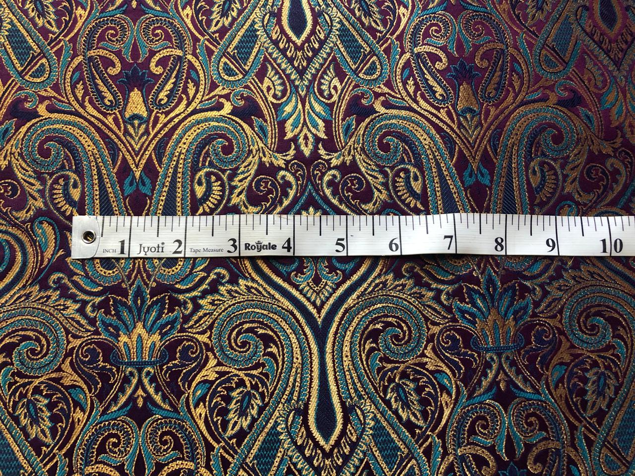 Silk Brocade fabric gold jacquard paisleys available in 3 colors magenta/teal ,deep purple/teal and peach/green/red BRO1102
