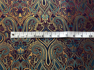 Silk Brocade fabric gold jacquard paisleys available in 3 colors magenta/teal ,deep purple/teal and peach/green/red BRO1102