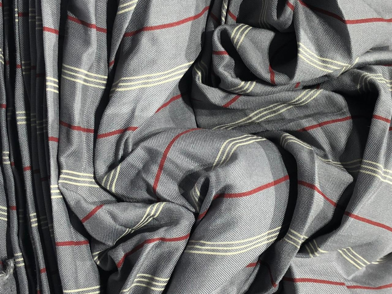 Viscose  fabric 58&quot; wide grey with red and ivory satin stripes [17708]
