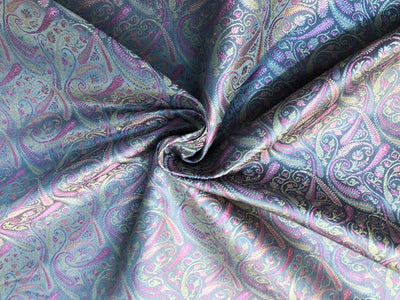 Silk Brocade fabric multi color paisleys available in 4 colors red , green , minty olive and silver BRO1089