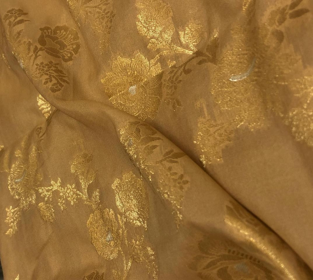 Silk Brocade fabric gold with gold and silver floral jacquard BRO1100[4]