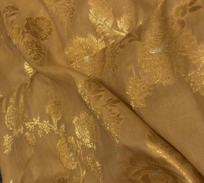 Silk Brocade fabric gold with gold and silver floral jacquard BRO1100[4]