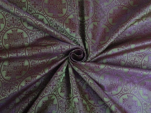 Silk Brocade Vestment Fabric Green & Purple color 44" wide BRO333[4]