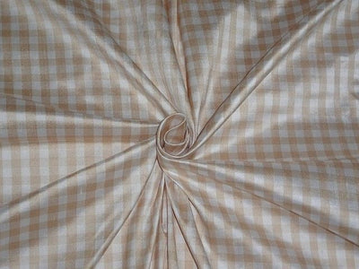 100% SILK DUPIONI FABRIC Light Gold & Ivory COLOUR PLAIDS 54" wide DUP#C75[1]