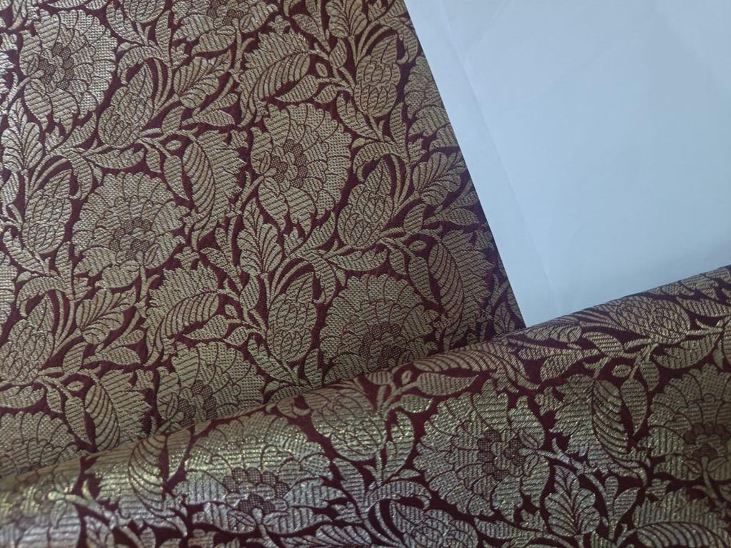 Silk Brocade fabric  44" wide available in 6 colors [BLACK NAVY WINE GOLD BURGUNDY PURPLE]BRO883