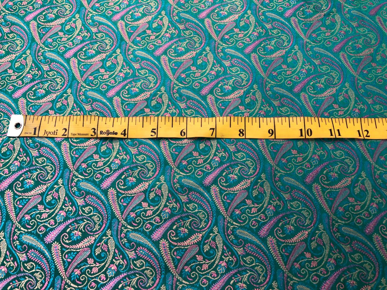 Silk Brocade fabric multi color paisleys available in 4 colors red , green , minty olive and silver BRO1089