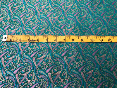 Silk Brocade fabric multi color paisleys available in 4 colors red , green , minty olive and silver BRO1089