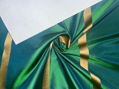 Silk Tafeta Fabric Iridescent Green x Blue satin stripe 54&quot; wide TAF#S92