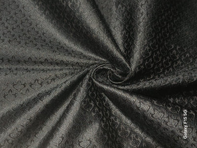 Silk Brocade Fabric JET BLACK SELF  jacquard 44" wide  BRO986 available in 3 styles paisleys ,and leaf motifs