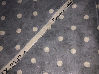 100% linen  digital print fabric 44" wide available in 2 colors grey with floral  dotted and salmon pink dots [15972/15973]