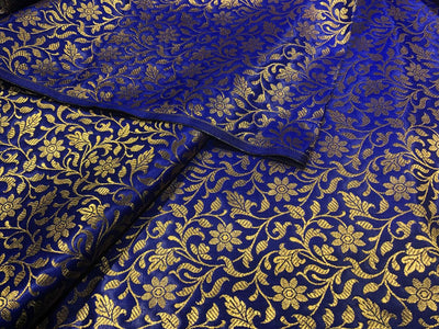 Silk Brocade fabric 44" and metallic gold floral jacquard available in 2 colors royal blue and green BRO1048