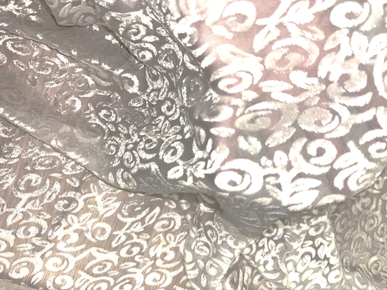 White Devore Polyester Viscose Burnout Velvet fabric ~ 44" wide available in 3 designs floral vines, abstract rose and floral [18291/92/93]