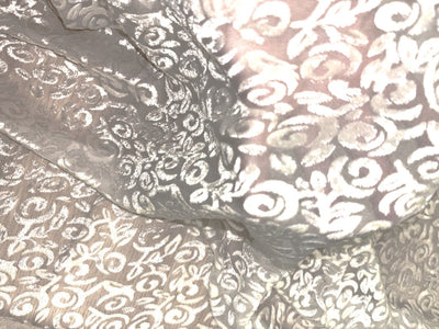 White Devore Polyester Viscose Burnout Velvet fabric ~ 44" wide available in 3 designs floral vines, abstract rose and floral [18291/92/93]