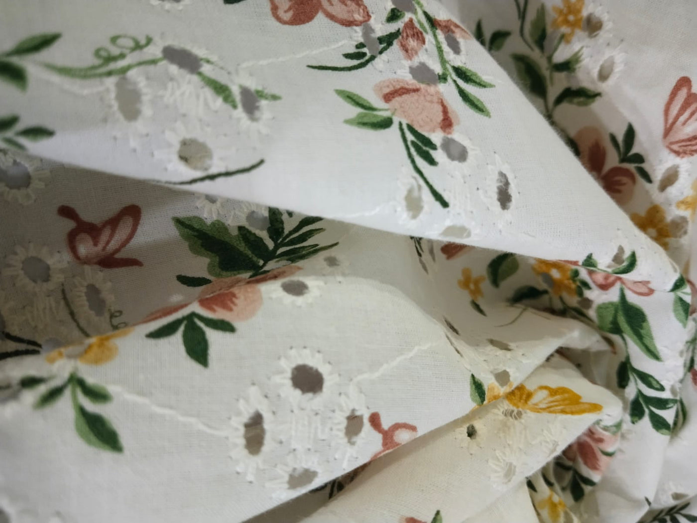 100% Cotton printed and chikan embroidery  fabric  58 inches wide 147 cms.available in 3 colors