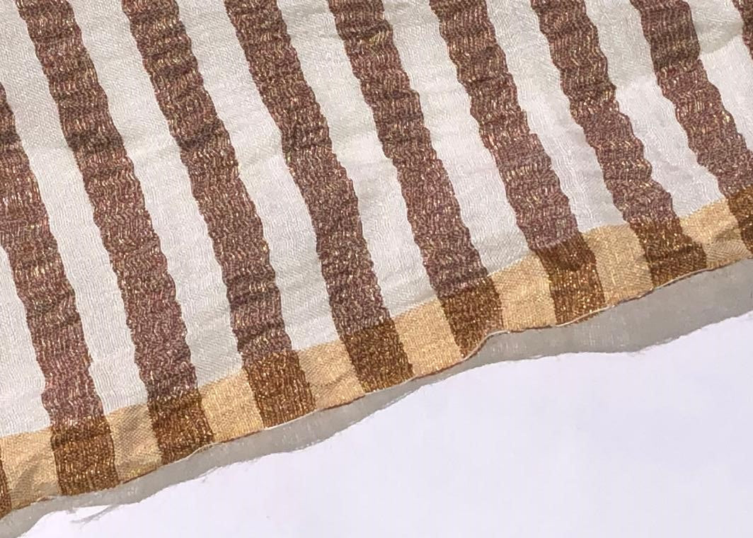 SILK  Crushed MUGA SILK TISSUE STRIPES available in 4 colors crinkle gold x gold stripe/dark ivory x copper/golden cream x silver/silver x gold