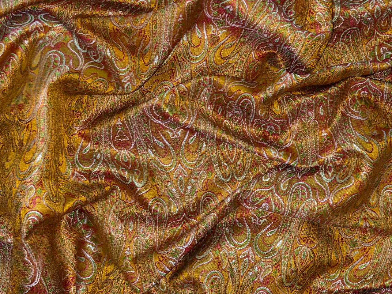 Silk Brocade fabric 44" paisley  jacquard available in 2 colors mustard ,red and green AND purple ,red and mustard BRO1049