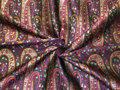 Silk Brocade fabric  intricate paisley jacquard in 4 color color schemes green ,red/ BRO1084