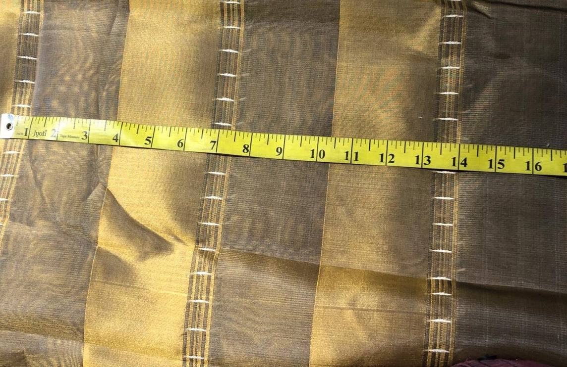 100% Silk mettalic tissue organza fabric gold and gold x black stripes  54 INCHES WIDE [16859]