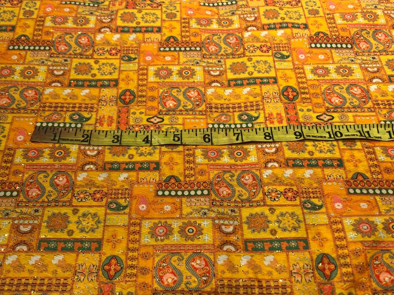 Silk Brocade fabric 56" mango color paisley and flower with subtle metallic gold jacquard  BRO1060[3]