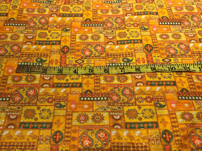 Silk Brocade fabric 56" mango color paisley and flower with subtle metallic gold jacquard  BRO1060[3]