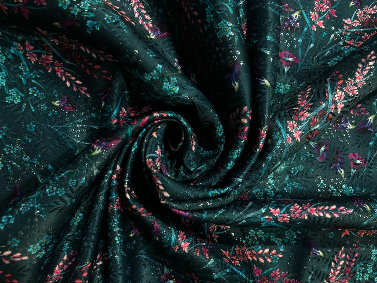 Silk Brocade fabric  jacquard with digital print teal , pink and purple 54" BRO1035[1]