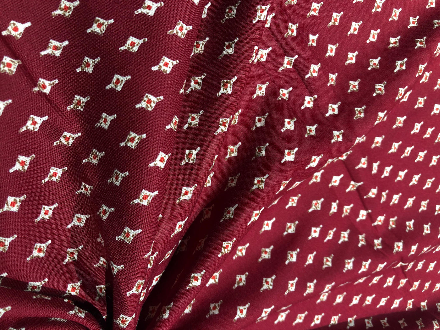 Premium Viscose Rayon fabric with foil print tiny motifs available in 2 colors navy and burgandy