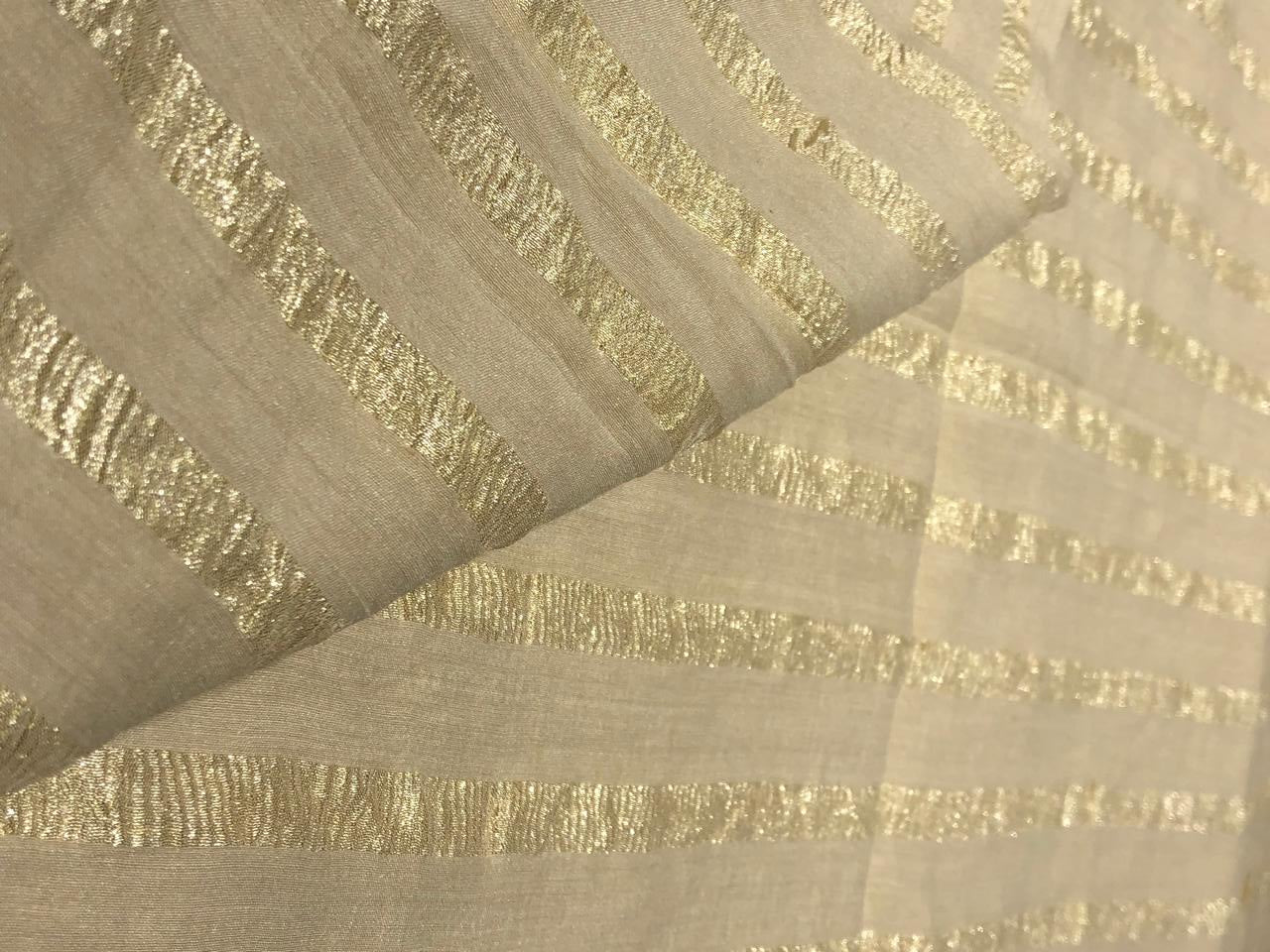SILK  Crushed MUGA SILK TISSUE STRIPES available in 2 colors crinkle gold x gold stripe/dark ivory x copper/golden cream x silver stripe[17746/47]