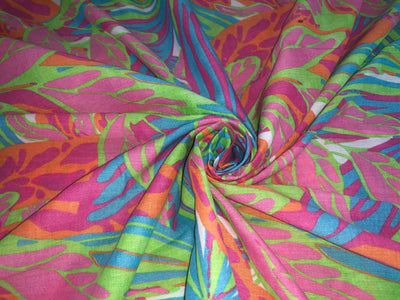 100% Cotton Poplin abstract leaves Print 44" wide in neon colors green ,pink ,orange and blue [17277]
