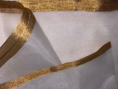 ORGANZA FABRIC WHITE WITH GOLD BORDER 44" WIDE [15915]