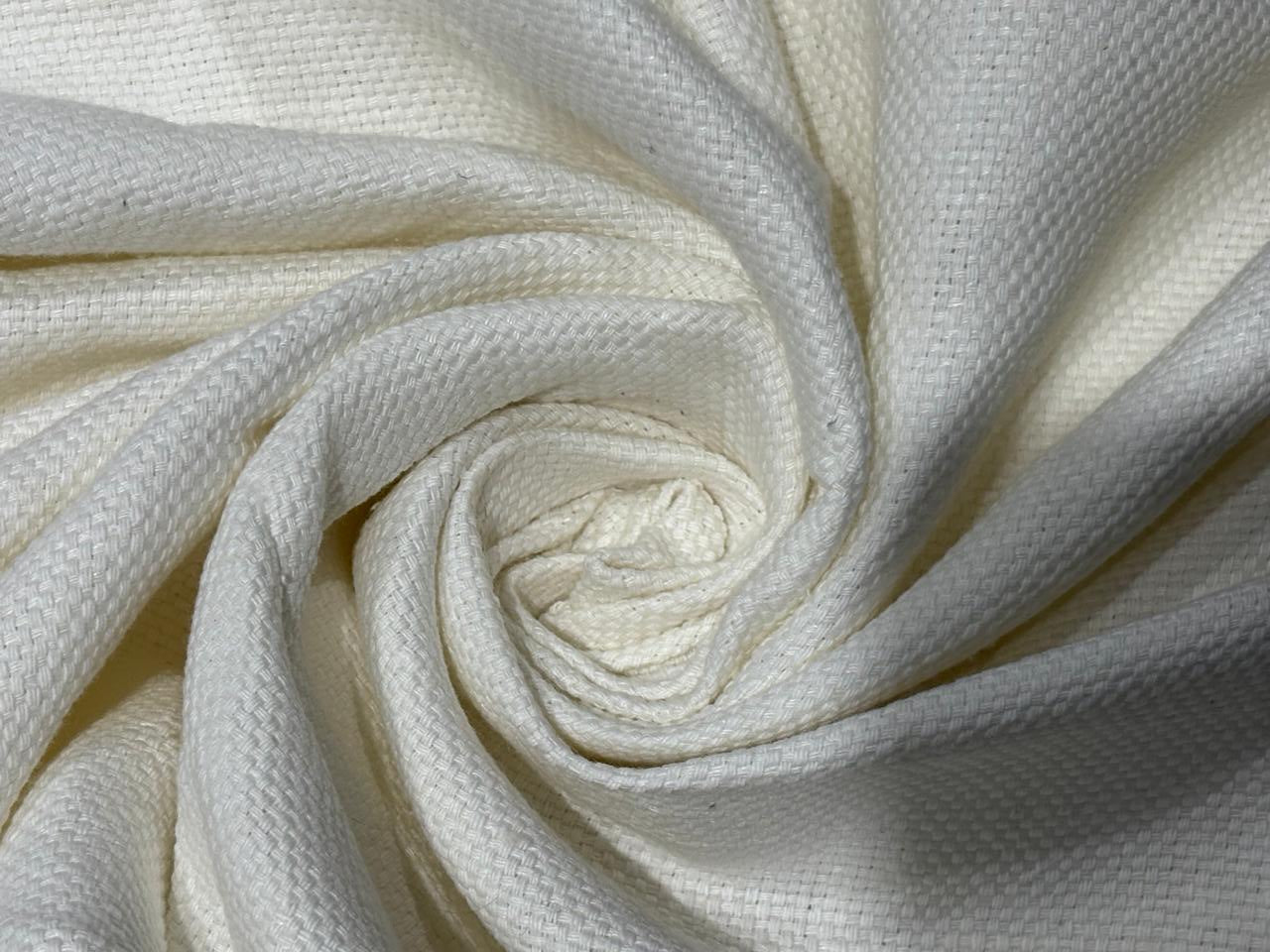 Linen Cotton Fabric with Basket Weave / Ivory / 54" wide / [17787]