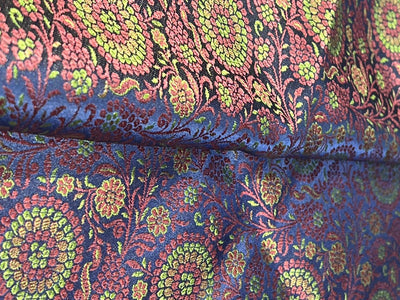 Silk Brocade fabric 44" wide INTRICATE JACQUARD available in 3 colors bright navy ,neon green and candy /golden khaki and candy AND  GOLDEN YELLOW,SALMON PINK AND NEON GREEN BRO960[1/2/3]