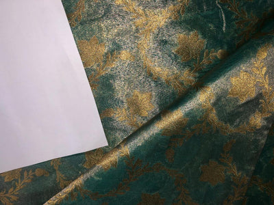 Silk Brocade TISSUE available in 3 colors and designs 44" wide BRO958 purple x gold, sea green and gold self leaf motifs