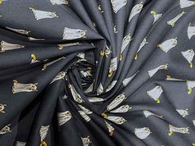 100% Cotton Poplin charcoal black 58" wide hungry dog white print  [17625]