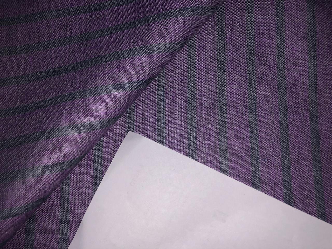 100% Linen stripe 60's Lea Fabric 58" wide available in two colors lilac/ grey and burgundy/black