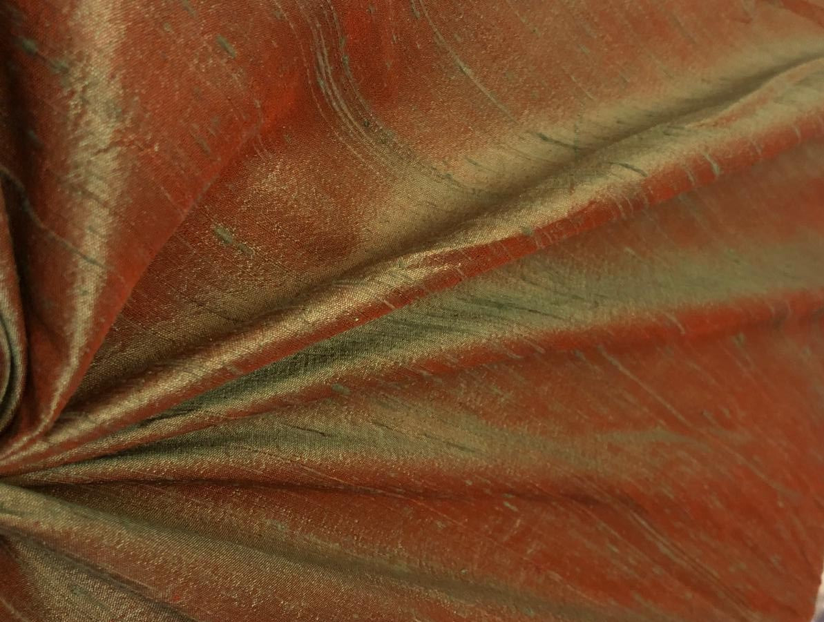 100% Pure silk dupioni fabric orange x green  color 54" wide with slubs MM131[1]