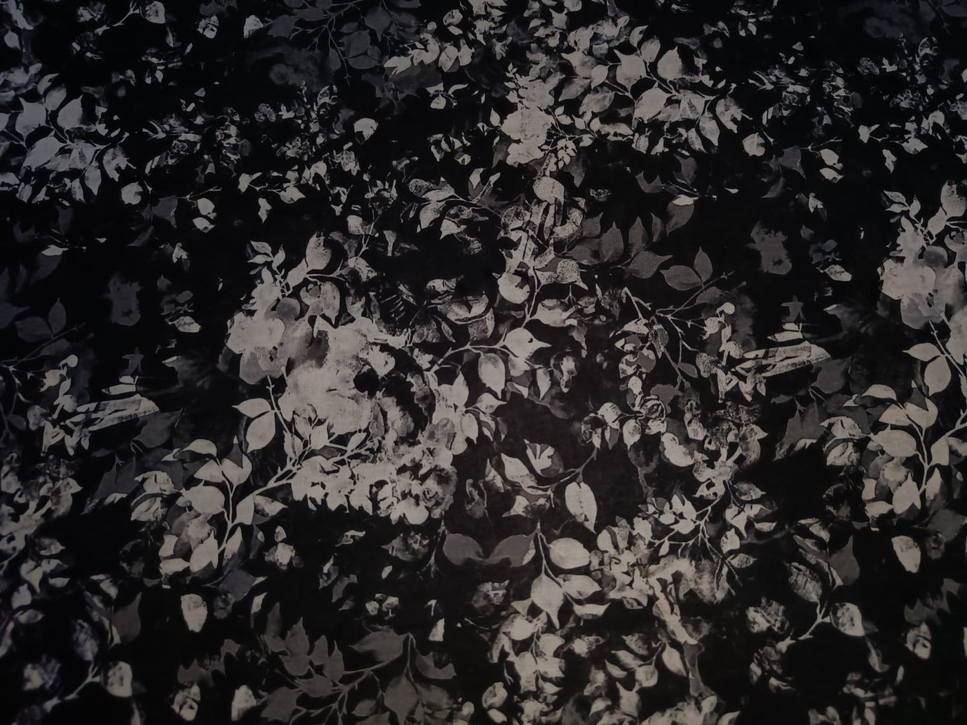 100% linen Floral digital print black and white fabric 44" wide [15298]