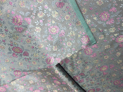 Silk Brocade fabric floral  jacquard available in 2 colors turquoise blue and silver grey  BRO1022[1/2]